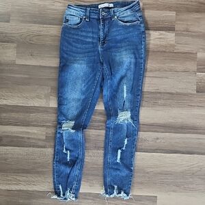 KanCan Distressed Cropped Jeans in Blue